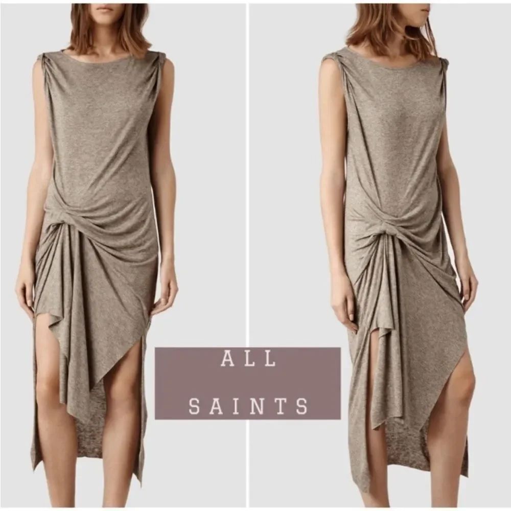 ALL SAINTS Riviera Tavi Dress Maxi Fawn Brown Size Small